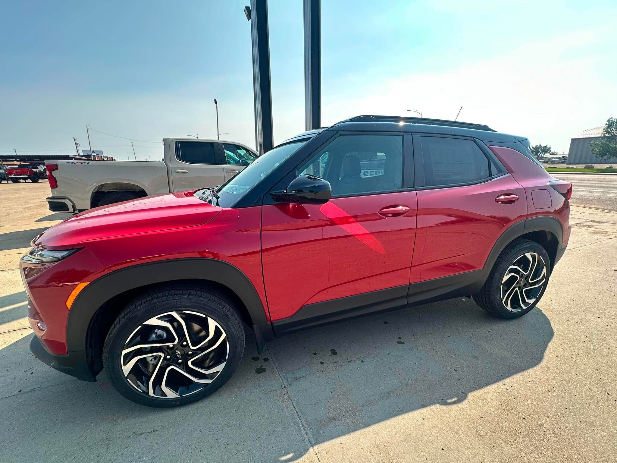 2026 Chevrolet Trailblazer RS in Apex Red — front three-quarter view
